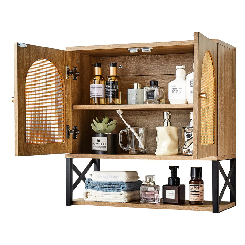 Armoire murale de salle de bain au-dessus de la toilette avec 2 portes et tablette réglable, organisateur suspendu pour la salle de lavage, espace de rangement multicouche, structure en panneau de particules, profondeur de 27,79 po, hauteur de 7,85 po, 26,9 po