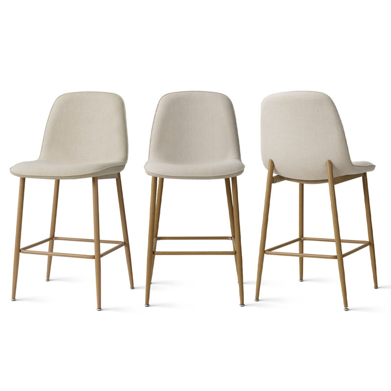  25.5" Upholstered Full Back Counter Stools, Beige
