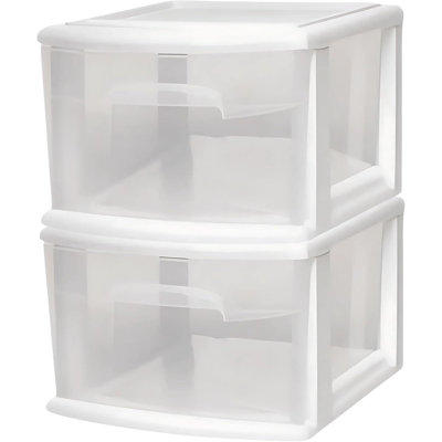Ensemble de 2 chariots de rangement en plastique transparent avec tiroirs, contenant de rangement moyen pour la salle de bain et la salle de classe
