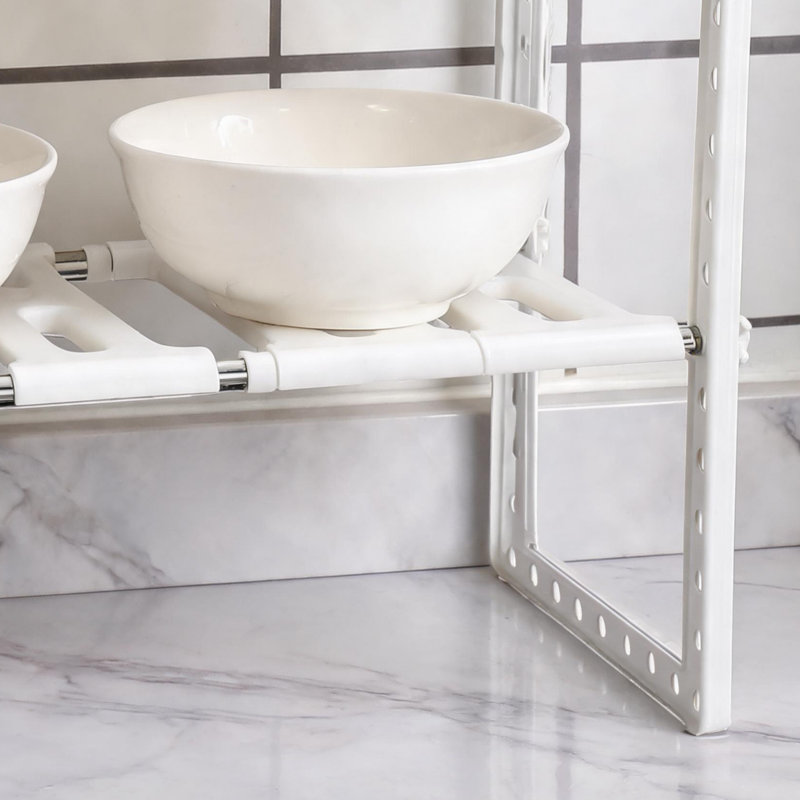 Double étagère de rangement extensible et réglable, étagère à chaussures universelle pour la cuisine, la salle de bain et l'évier de jardin, blanc.