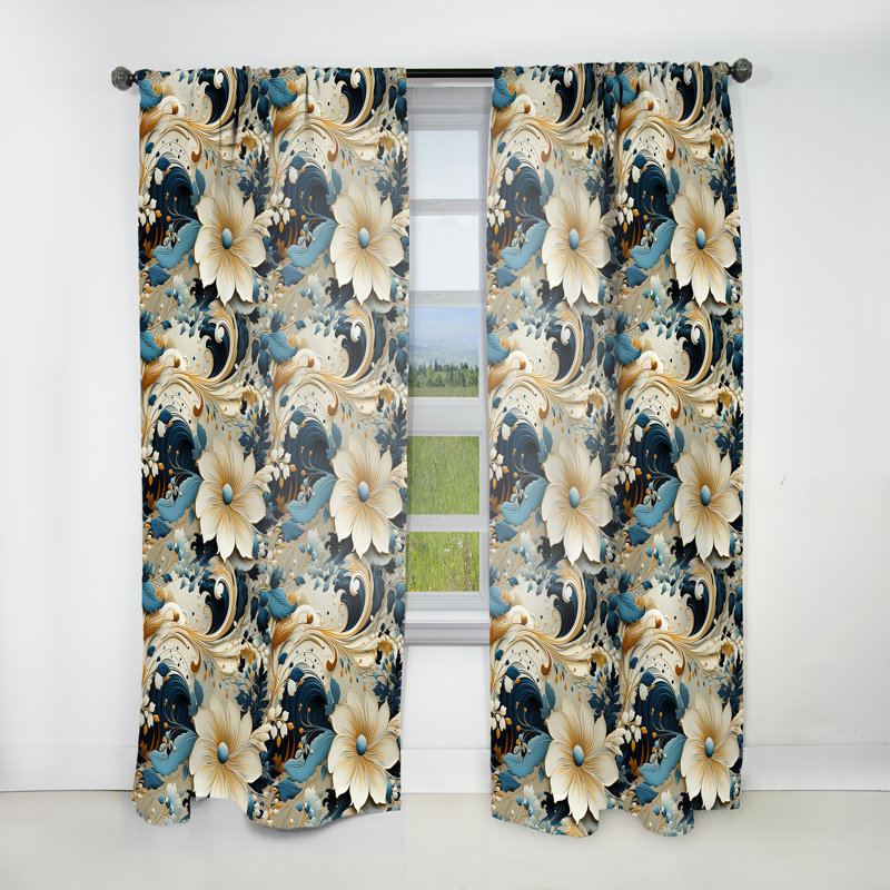 Desert Mirage Paisley Pattern II - Floral Curtain - Velvet Room Darkening - 1 panel, 52" W x 84" L