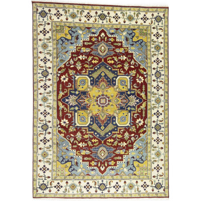 Rusty Red Floral Traditional Handmade Heriz Serapi Oriental Rug