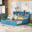 Lit de jour simple en métal avec lit gigogne, tablettes de rangement et amp; Ports USB - Bleu pour les petits espaces-1985259536