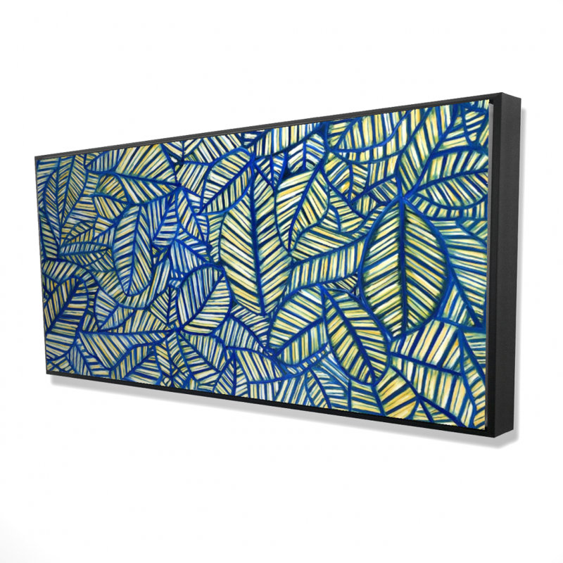 Blue leaf patterns - 24"x48" Framed canvas