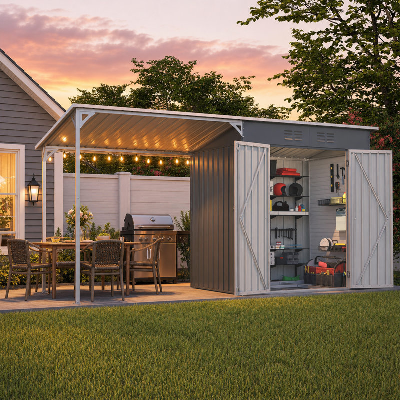 Abri de jardin et pergola combinés JAXILYN 6x4 pi 2 en 1 avec toit en pente pour le drainage, structure de plancher et aérations
