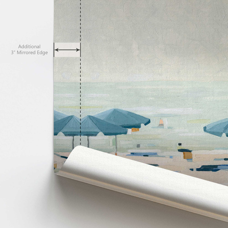 Impression sur toile Seaside Umbrella Harmony II, H 12,75 po x l 12,75 po x P 1,75 po, Cadre flottant blanc opaque, 1