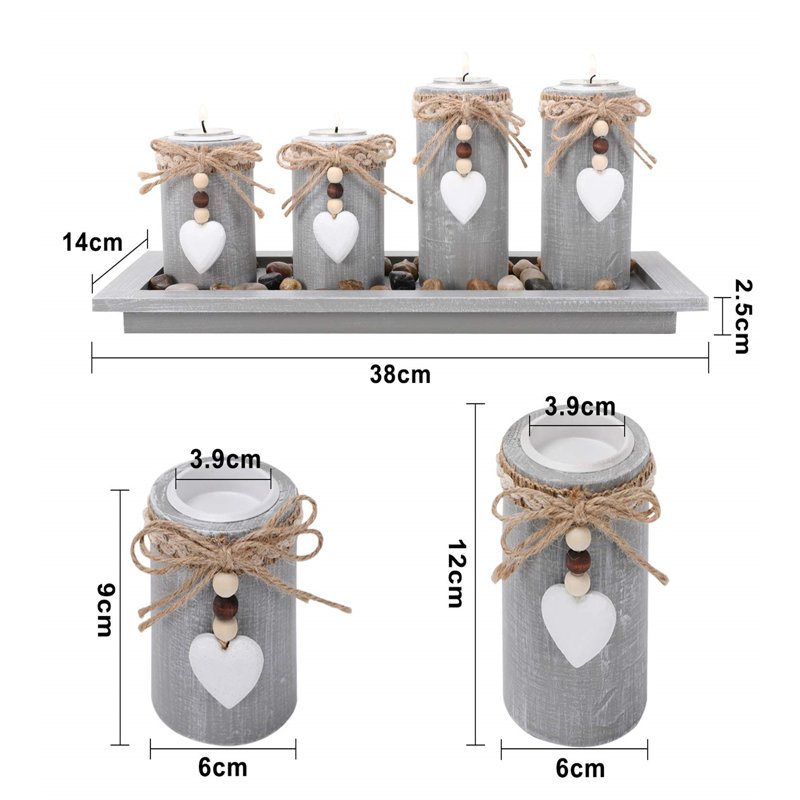 4 Piece Wood Tabletop Tealight Holder Set