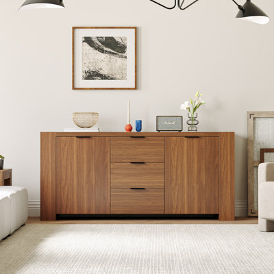 Millwood Pines Modern Hollow Core Sideboard – Fixed-Shelf Storage Cabinet with Scratch-Resistant Laminate, Space-Efficient Buffet for Dining Room or H by Millwood Pines