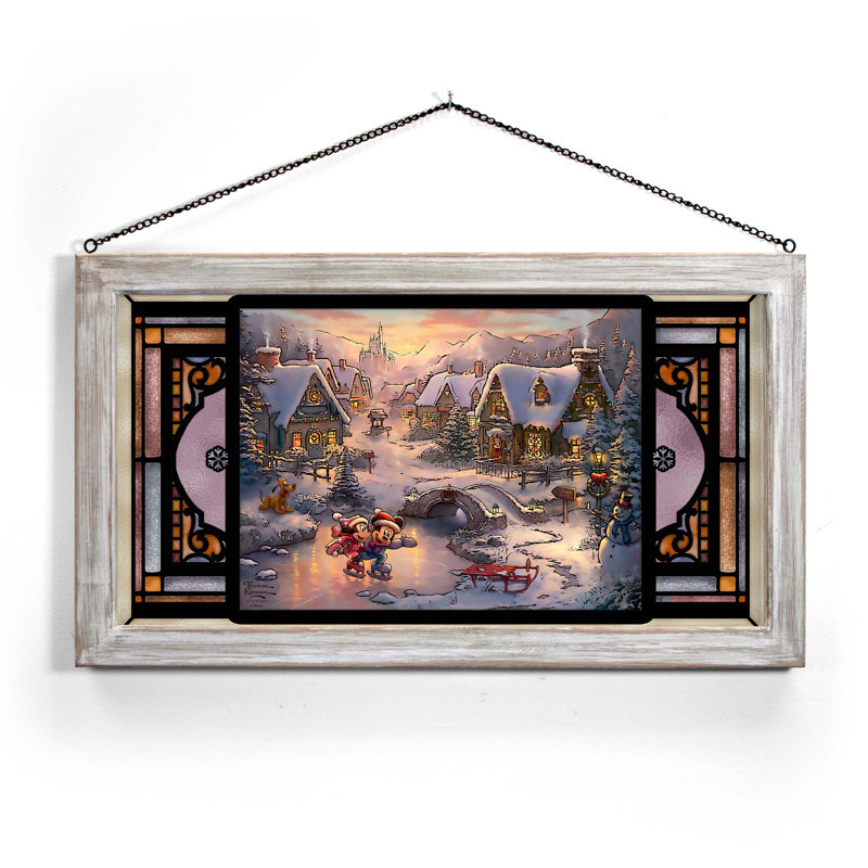 SGA Mickey et Minnie SWTHRT HOLIDAY 13X23: KINK; Vitrail teinté blanc encadré