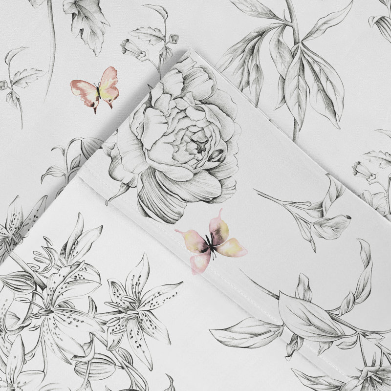 Pointehaven Pollen Printed Cotton Percale 3 pc Sheet Set, Twin Extra Long, Twin Extra Long Sheet Set, Pollen 