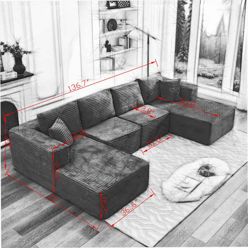 106" Cloud Sectional Couch Double Chaise Lounges(Single Seats not included),Deep Seat Modern Modular Sofa for Living Room,No Assembly Required (Plush Corduroy Fabric)
