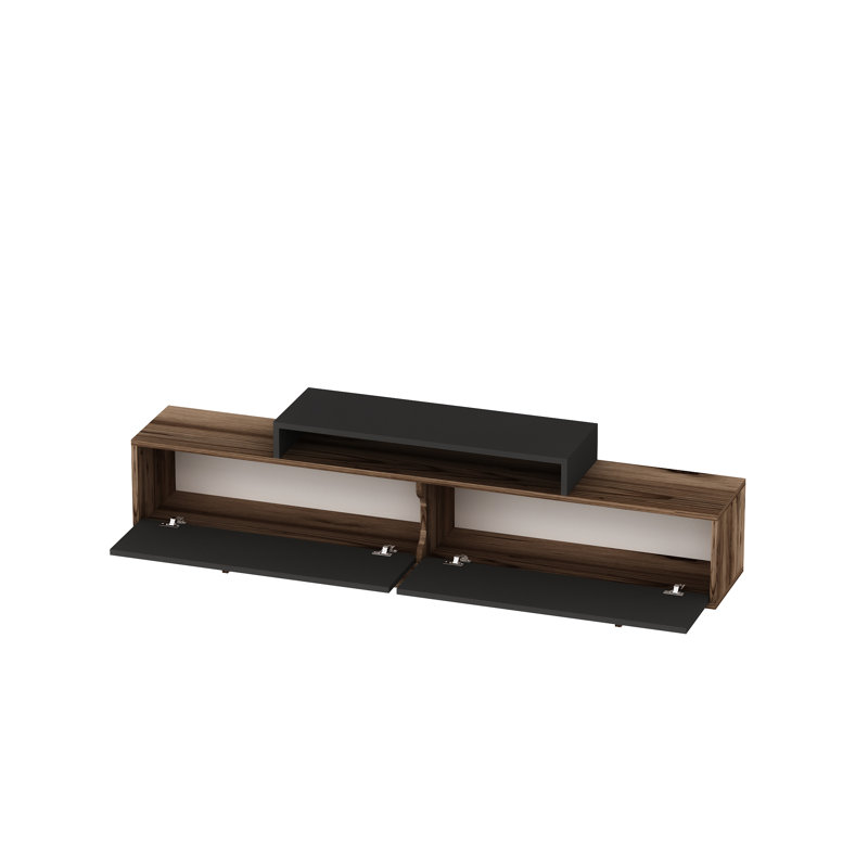 Damare 180cm TV Stand with 2 Drop-Down Cabinets and Open Shelf, Light Walnut/Anthracite