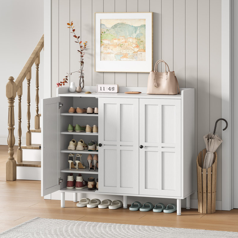 Abril 5-Tier 30 Pairs Shoe Cabinet with Adjustable Shelves, White