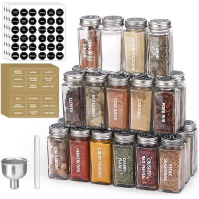 28 pots à épices en verre transparent, pot à épices en verre 3,5 oz avec 324 étiquettes