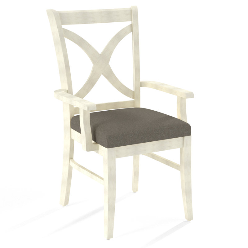 Hues Upholstered Arm Chair, Gray Sugar Performance; 0863-84, Antique Frost White Finish