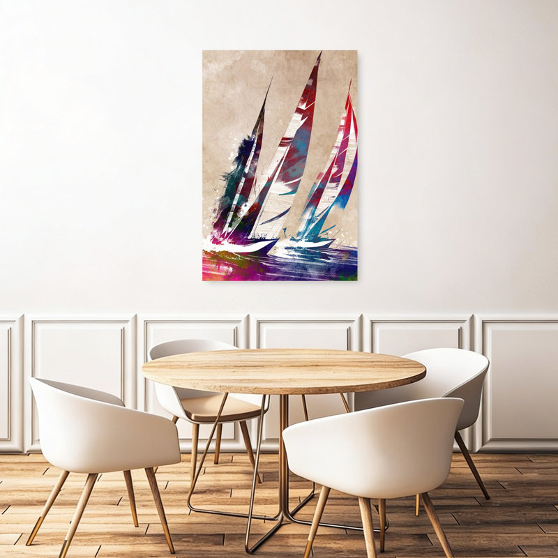 Art mural vibrant course de voilier, 48" H x 32" W