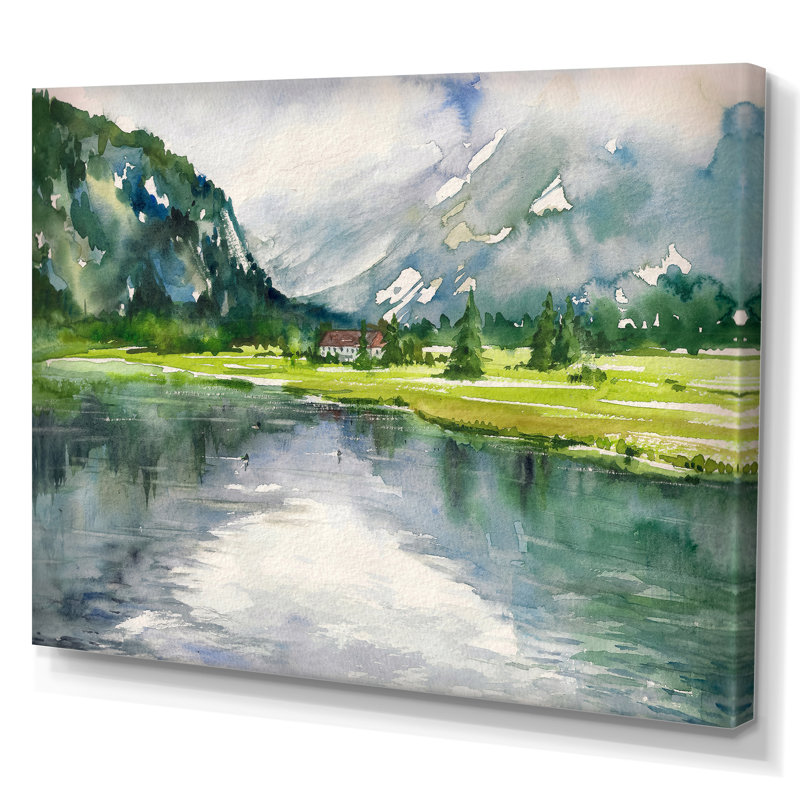 Paysage, art mural sur toile, rivière d'été, reproduction d'art - Paysage d'été avec rivière, H 24 po x l 32 po, Toile tendue