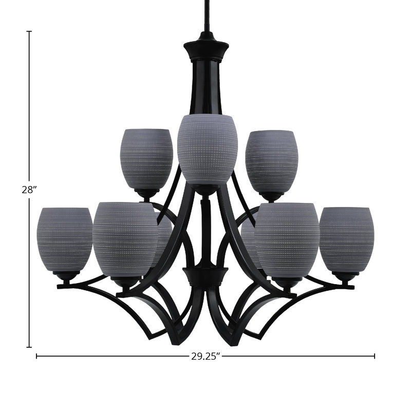 Lustre 9 lumières avec verre matriciel 5 "Zilo, Gris, Noir mat