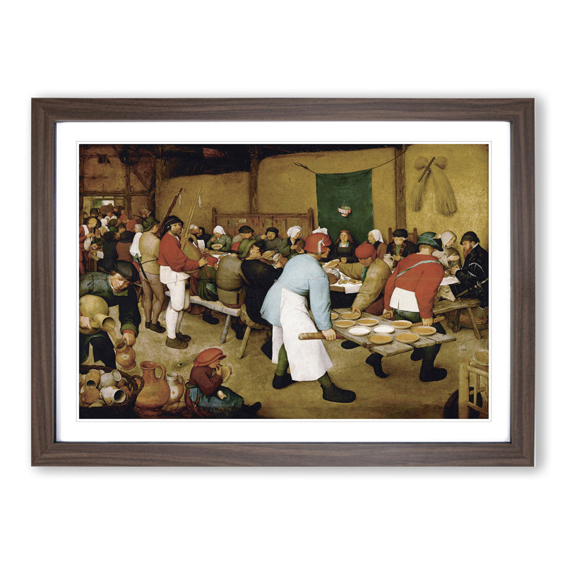 Wedding by Pieter Bruegel the Elder - Picture Frame Painting, 48cm H x 65cm W x 2cm D, Walnut