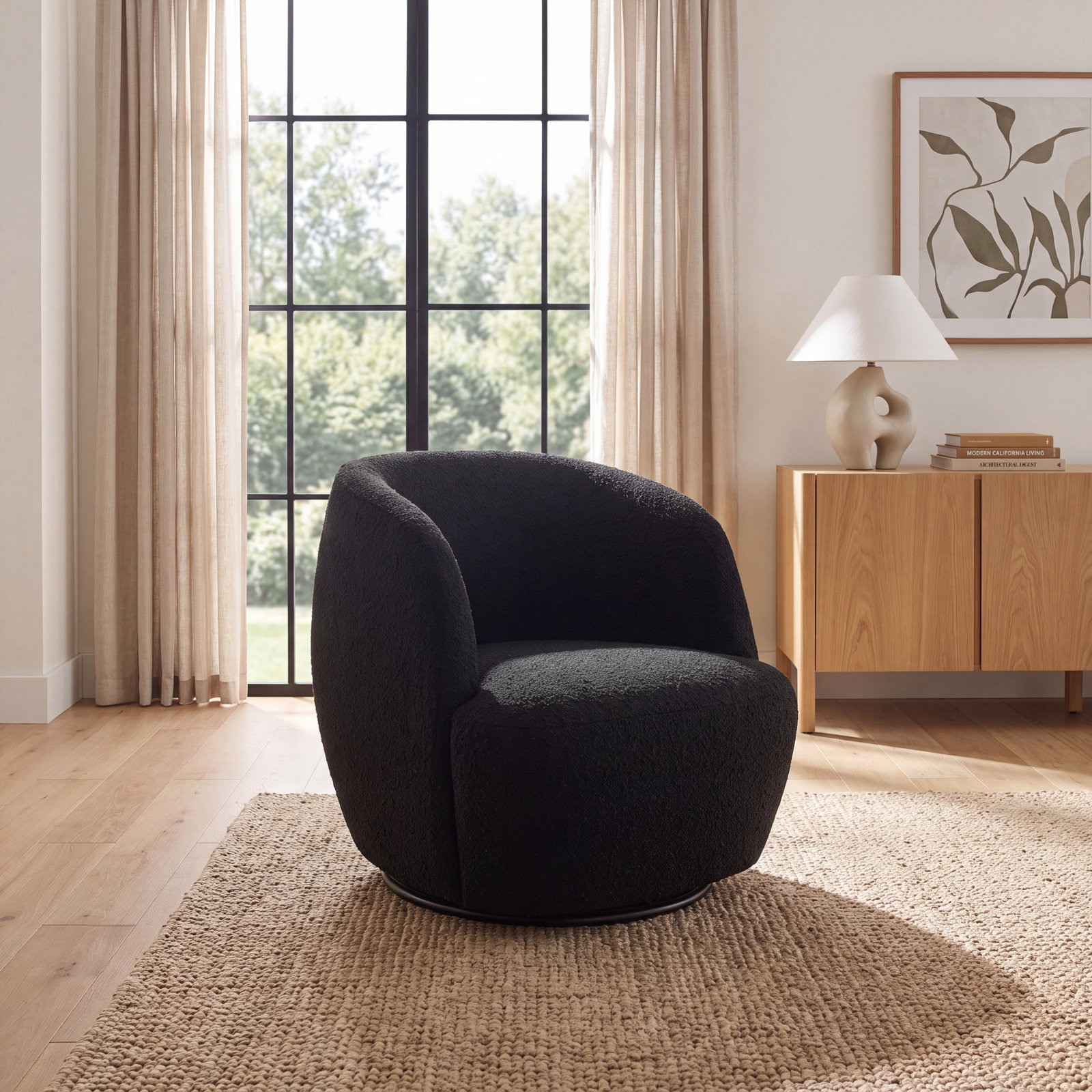 Agridaki Pine Swivel Armchair, Black Polyester