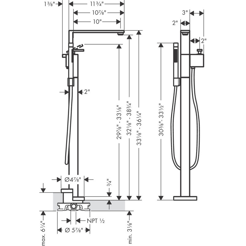 Edge Tub Filler with Diverter, Polished Black Chrome
