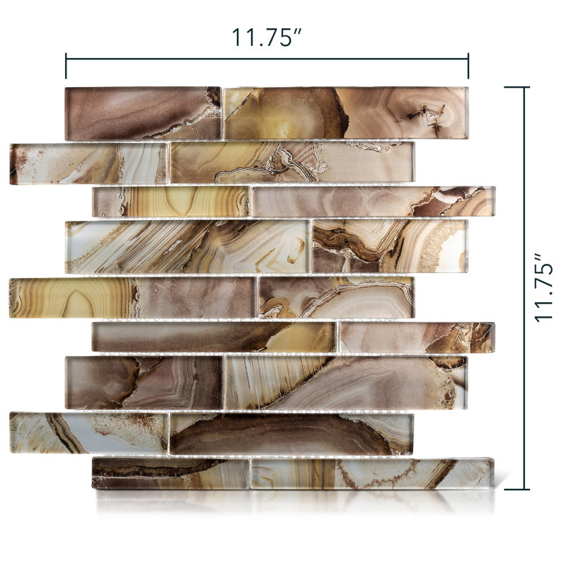 Myst Brick Joint Agate Inspired Polished Glass Wall Mosaic Tile, Toffi