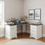 Bureau en L 59 po avec station de charge, bureau en L Executive avec tiroirs, armoire de rangement et support pour écran, bureau en coin