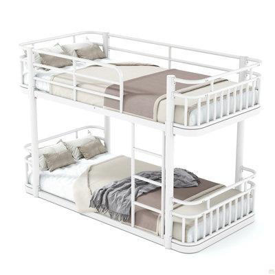 Twin XL over Twin XL Bunk Bed with Ladders & Guardrails, Upgraded Round-Pipe Metal Frame, Stylish & Versatile for Any Room,White