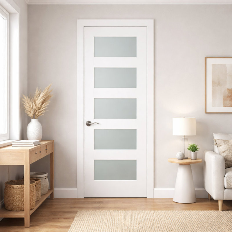 Porte intérieure en verre givré blanc apprêté 5-Lite, 80 po, 30 po x 80 po, Gauche