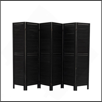 Paravent à 6 panneaux, paravent pliant de 5,6 pi de hauteur, paravent autoportant à persiennes en bois pour la chambre de restaurant de bureau à domicile (noir)