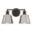 Éclairage pour meuble-lavabo moderne industriel noir mat et nickel brossé de 15 po à 2 lumières avec abat-jour en métal à cône ouvert pour salle de bain chambre à coucher