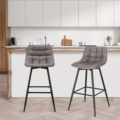 Upholstered Faux Leather Bar Stool with Steel Frame