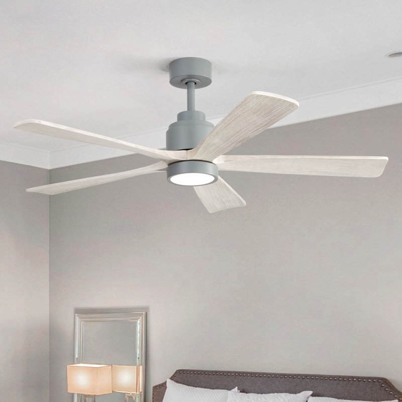 52 Inch Matte Black Ceiling Fan With Walnut Blades 18W Three Color Dimmable Light Memory Function & Reversible Motor, Gray