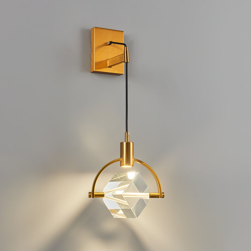 Lampe murale de forme carrée en cristal avec applique murale dorée et applique de luxe moderne pour le couloir de la chambre à coucher (paquet de 1)
