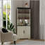 Grande armoire de rangement d'angle autoportante avec 5 niveaux, portes en verre trempé, dossier en miroir et tablettes réglables pour les espaces de vie modernes-57519363