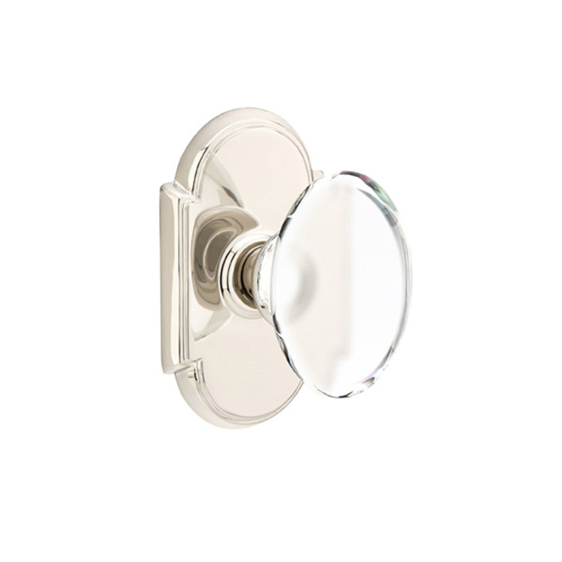 Ensemble de boutons d'intimité Emtek avec rosette n ° 8 et bouton de verre Hampton, Nickel poli
