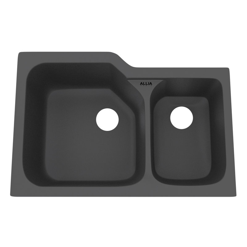 Allia 33" Fireclay 2 Bowl Undermount Kitchen Sink, Satin Gray