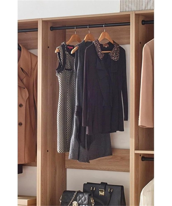 Home Imports Emporium Freestanding Walk In Closet System for Closet Room Rectangular Oak Wood Open Concept Design with Spacious Shelving and Hanging Storage