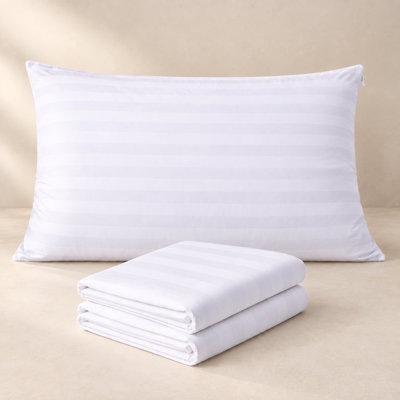 Continental Bedding 300 Thread Count 100% Cotton Damask Stripe Zippered Pillow Protectors