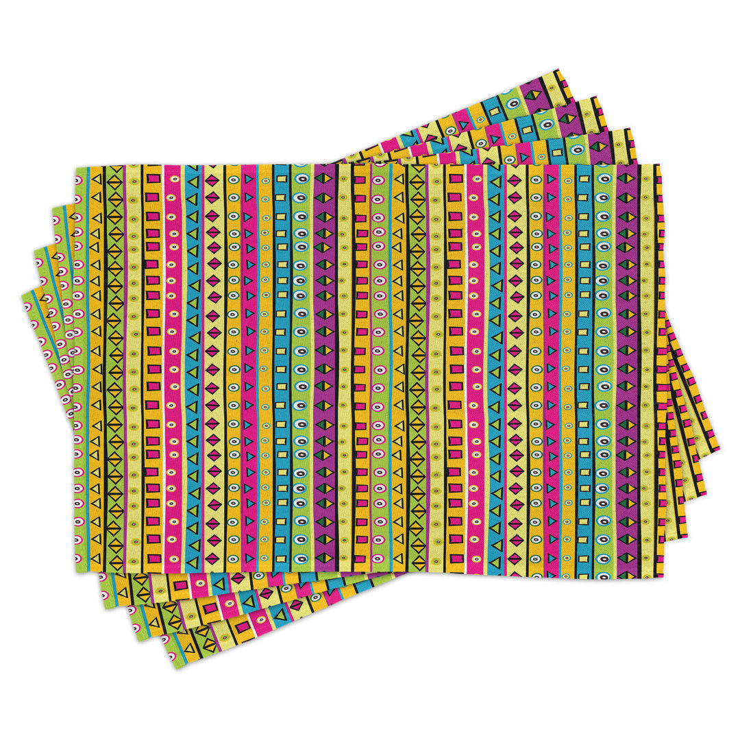 Platzdeckchen 4er Set, Bunte abstrakte Streifen, Multicolor