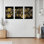 Ensemble de 3 reproductions d'art sur toile tendues à motif géométrique doré et noir