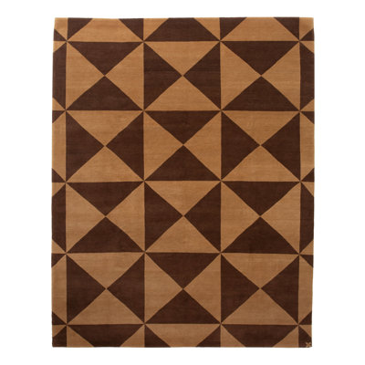 Brown Modern Geometric Tibetan Wool Rug - 8' x 10'