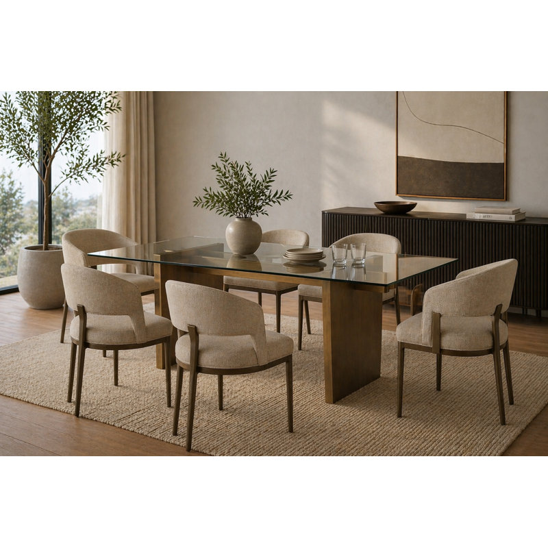 Table de salle à manger Spencer - Table de salle à manger en verre 71 po avec pieds en laiton - Table de salle à manger rectangulaire moderne en verre trempé pour 6 personnes