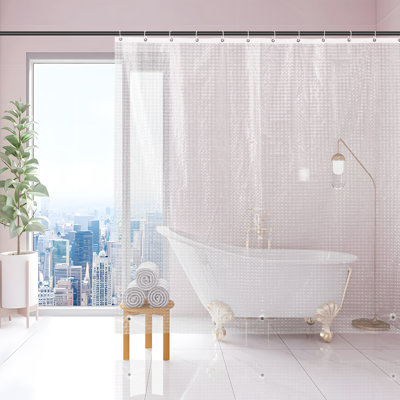 Rideau de douche transparent imperméable en PEVA 70" x 72", avec aimants et crochets