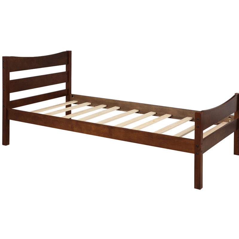 Walnut Twin Size Bed With Headboard And Consistent Slat Construction Solid Wood Platform Headboard, Walnut