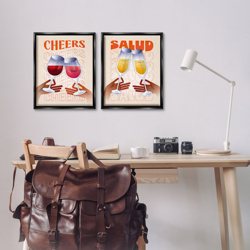  Ensemble de 2 toiles flottantes Mid-Century Modern Cheers par Victoria Barnes, Cadre flottant noir de jais