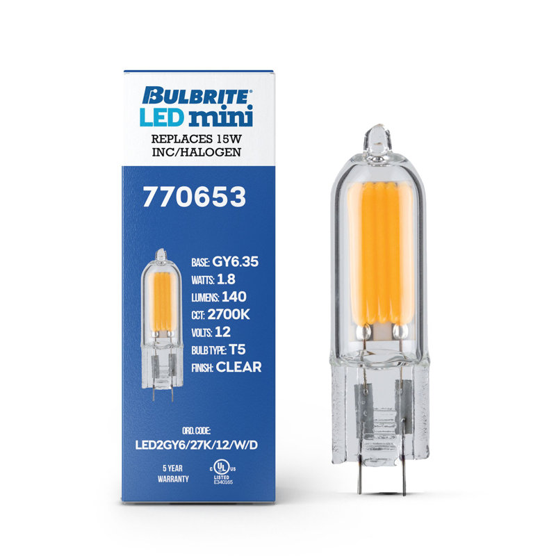 Ampoule T5 1,8 W à intensité variable avec finition en verre transparent et base (GY6.35), 2700