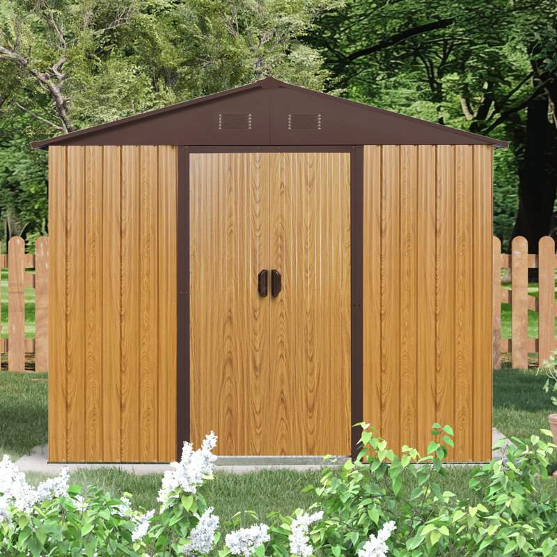 Long-Lasting 8Ft X 4Ft Metal Shed - Coffee For Outdoor Storage Purposes 8X4 Ft With Anchors Stability Patio, Coffee