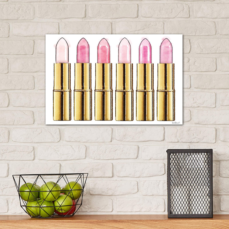 Lipstick In Gold And Soft Pinks by Amanda Greenwood - Wrapped Canvas Print, 30.48 cm H x 45.72 cm W