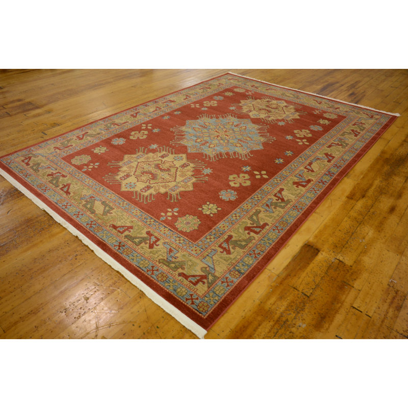 Tapis rouge de style oriental Eesi, Rectangle 7 pi 1 po x 10 pi